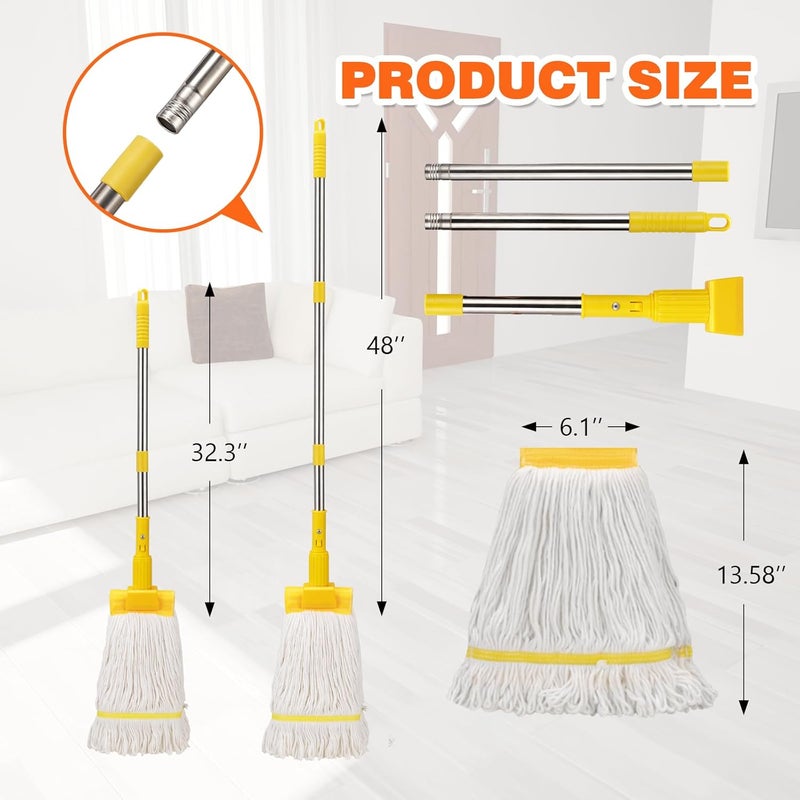 Conliwell Professional Commercial Heavy Duty Mop,Clip Type Mop with 48" Long Handle,Cotton Wet Industrial Mops for Floor Cleaning,Home,Kitchen,Office,Garage and Concrete Tile Floor - Image 3